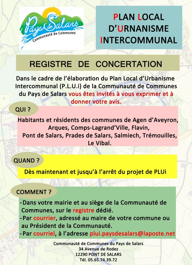 Affiche registre PLUI Communauté de communes Pays de Salars - Lévézou