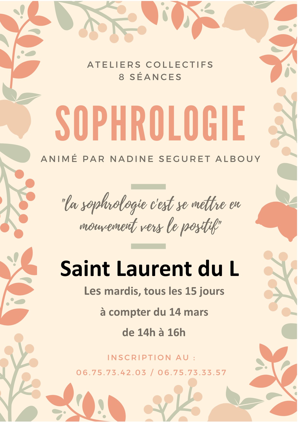 Affiche atelier de sophrologie à Saint Laurent de Lévézou