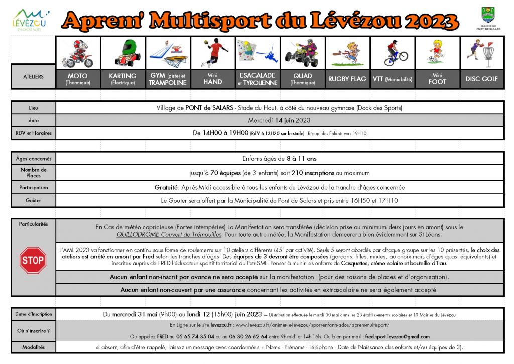 programme Aprem Multisports 2023 - sport Fred Lévézou